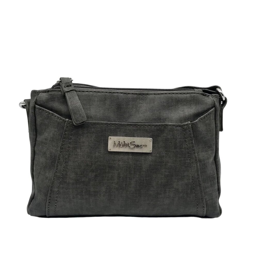 Multisac Dark Gray Faux Leather East West Crossbody Bag
